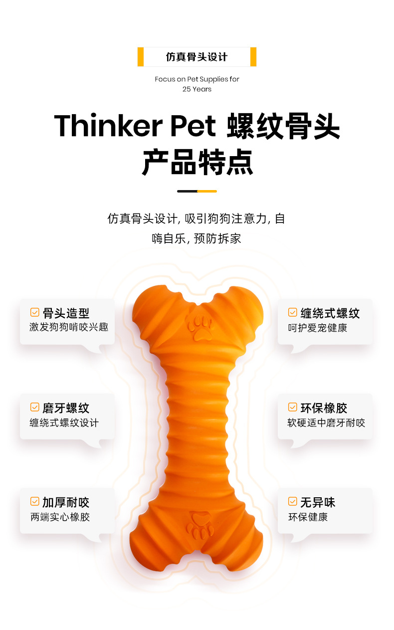 盛盟宠物橡胶螺纹骨头狗发声磨牙耐咬玩具中小犬用品源头工厂批发详情7