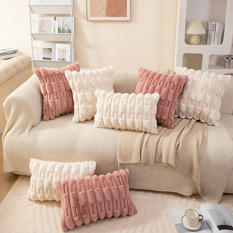 北欧ins风纯色链条编花胖条抱枕套兔毛绒床头沙发靠枕多色可选详情11