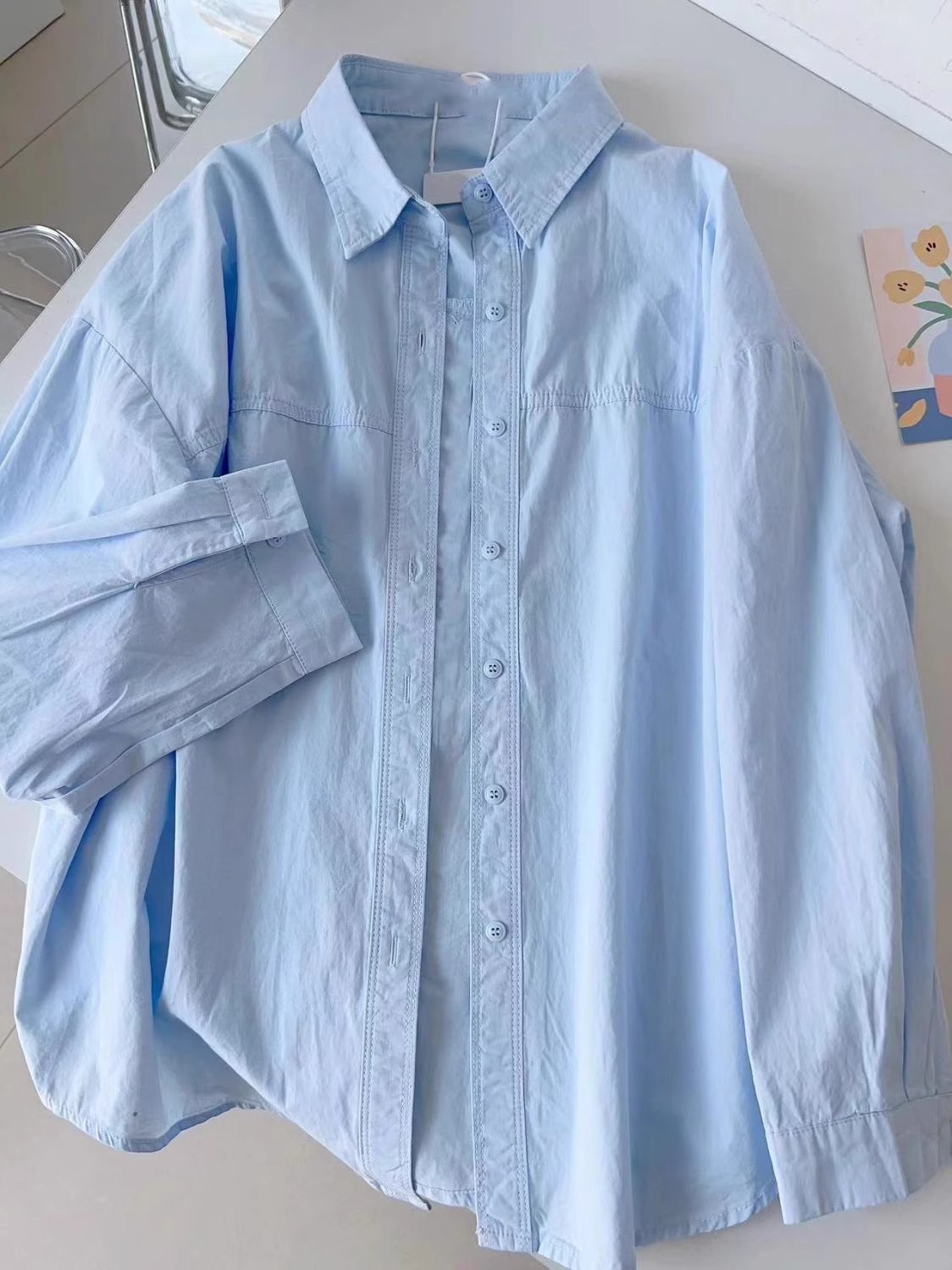 The 2025 new dopamine cream-colored pure cotton shirt is suitable for women to wear as a loose shirt coat in summer for sun protection pic 14