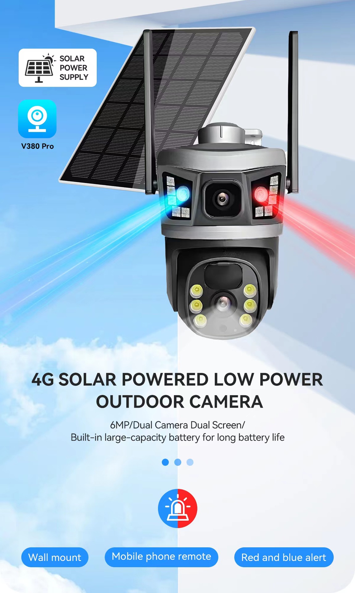 V380 Solar dome Camera 4G low-power camera Dual-lens outdoor waterproof dome camera high-definition home monitor pic 1