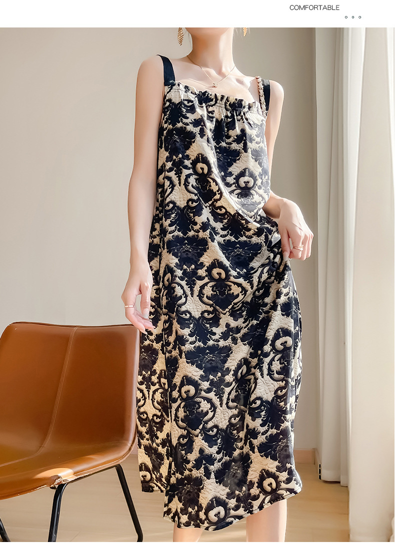 2025夏季新款一字领吊带连衣裙女法式大码遮肉长裙气质女装夏裙子详情30