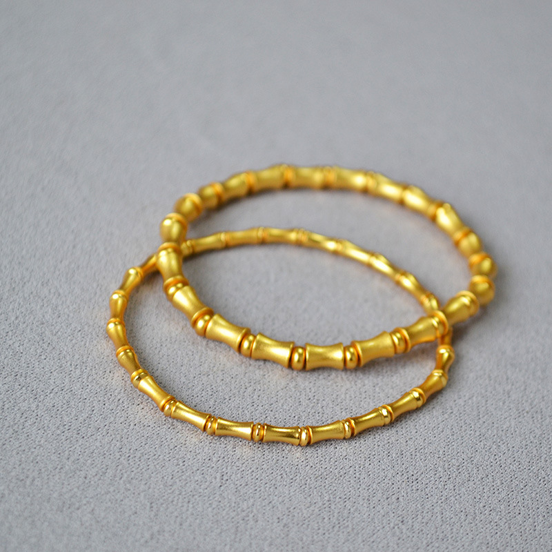 国潮新中式小众文艺复古黄铜古法镀金磨砂竹节弹力手链节节高升女详情12