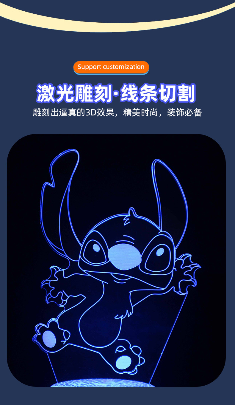 电商热销卡通 史迪仔系列3d小夜灯usb插电七彩床头台灯创意礼品灯详情7