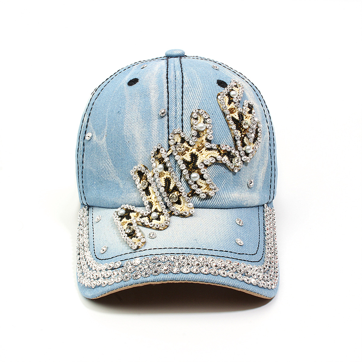 跨境外贸新款牛仔布女镶钻欧美国休闲成人棒球帽时尚洋气鸭舌帽子详情17