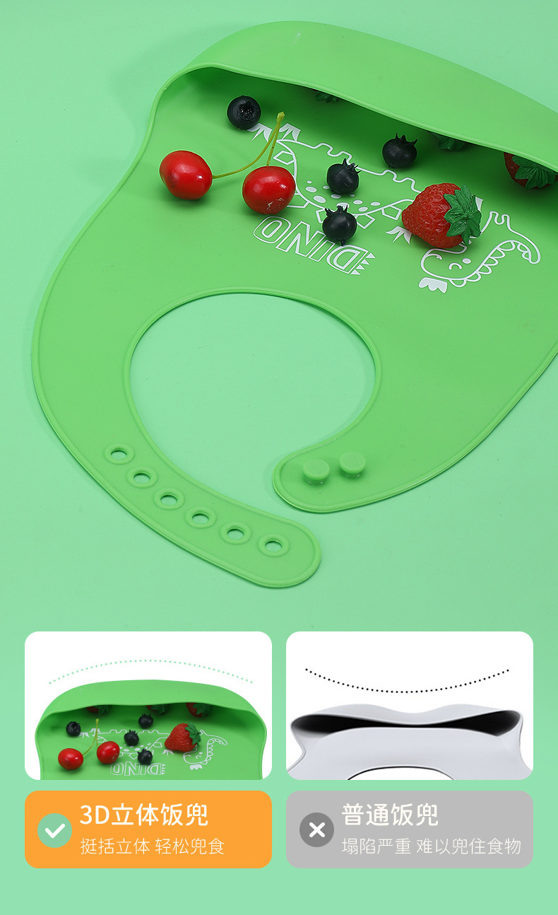 婴童 新款婴儿硅胶围兜 卡通口水兜 宝宝饭兜防水围兜免洗批发详情10