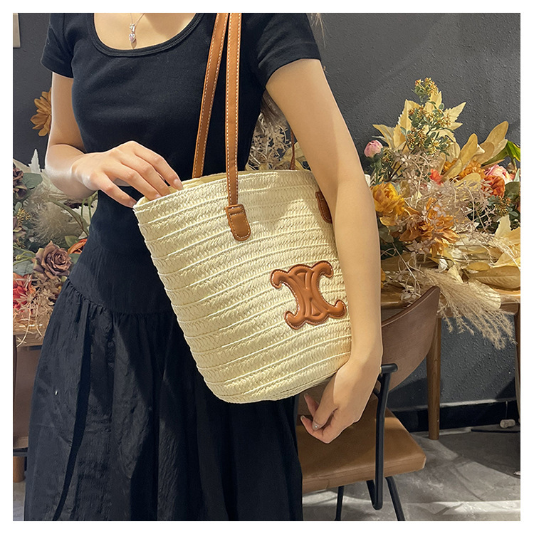 单肩草编包女士手提包大容量夏日旅游沙滩包手工编织菜篮子腋下包详情45