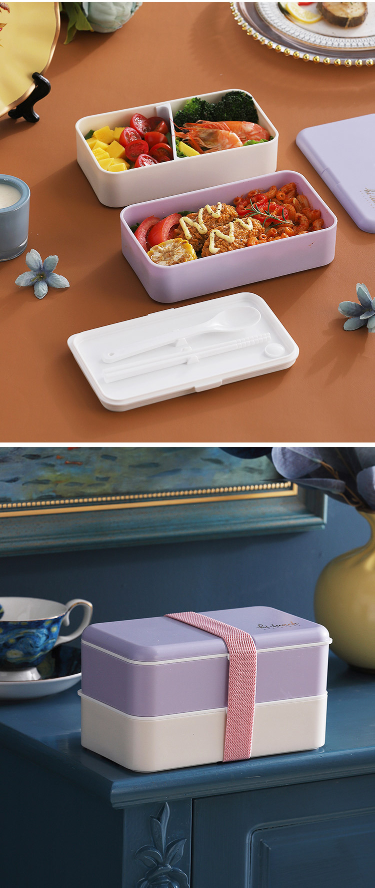 INS Japanese double-layer plastic lunch box, microwave oven bento box, student and adult lunch box with rice pic 48