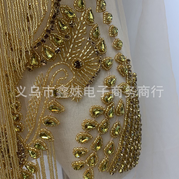 重工金色前幅钉珠贴花流苏网纱贴花详情3