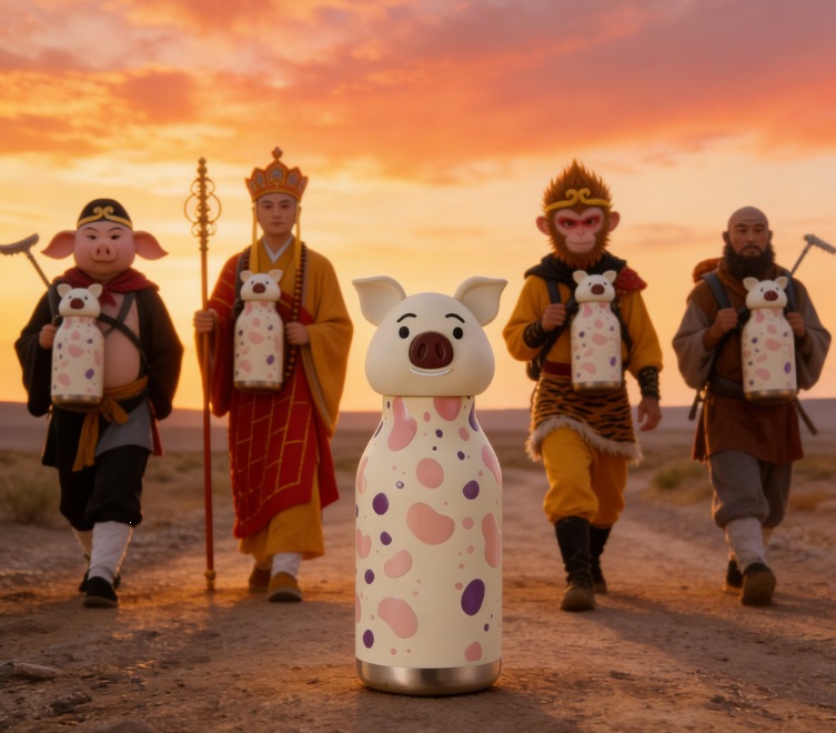 跨境新款TK亚马逊热卖创意可爱小猪卡通公仔国潮儿童女生保温杯详情7