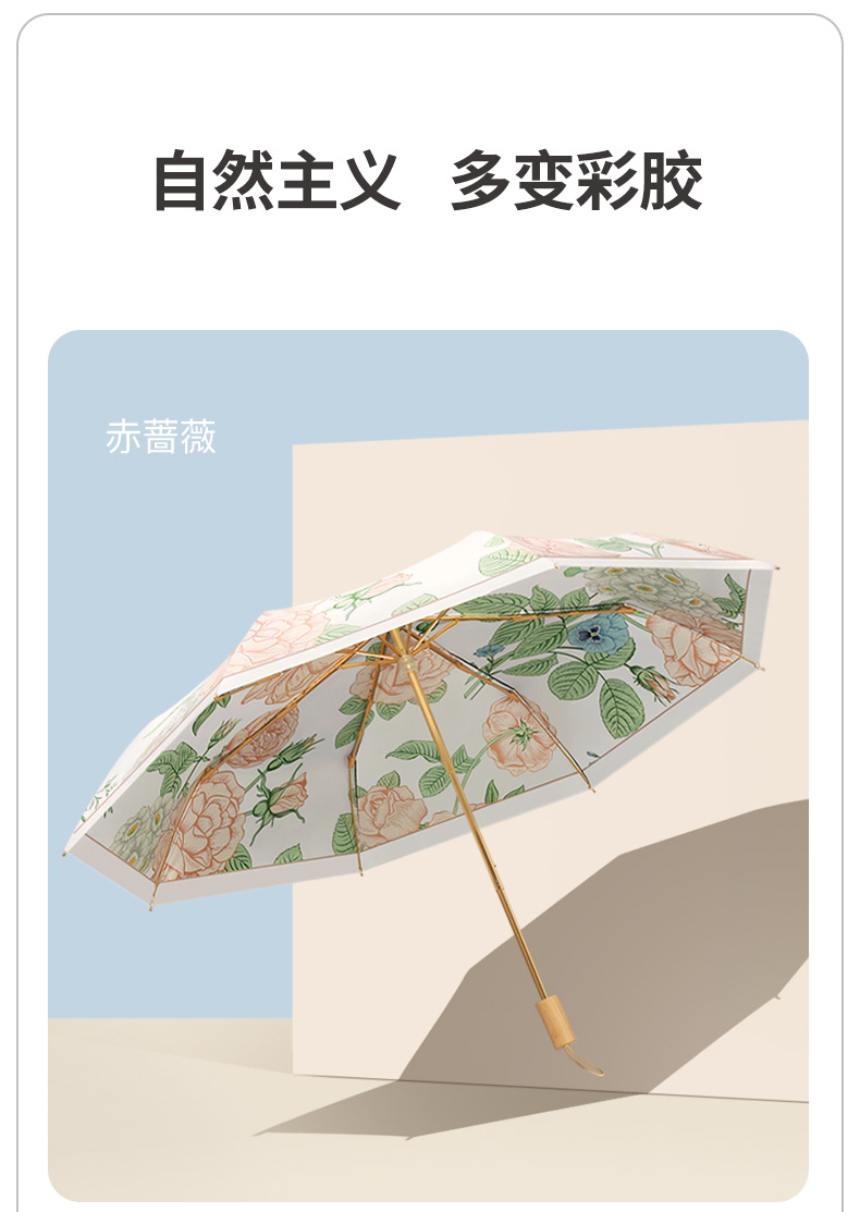 新款定制复古花型手动伞双面花色遮阳伞三折防晒太阳伞晴雨两用伞详情20