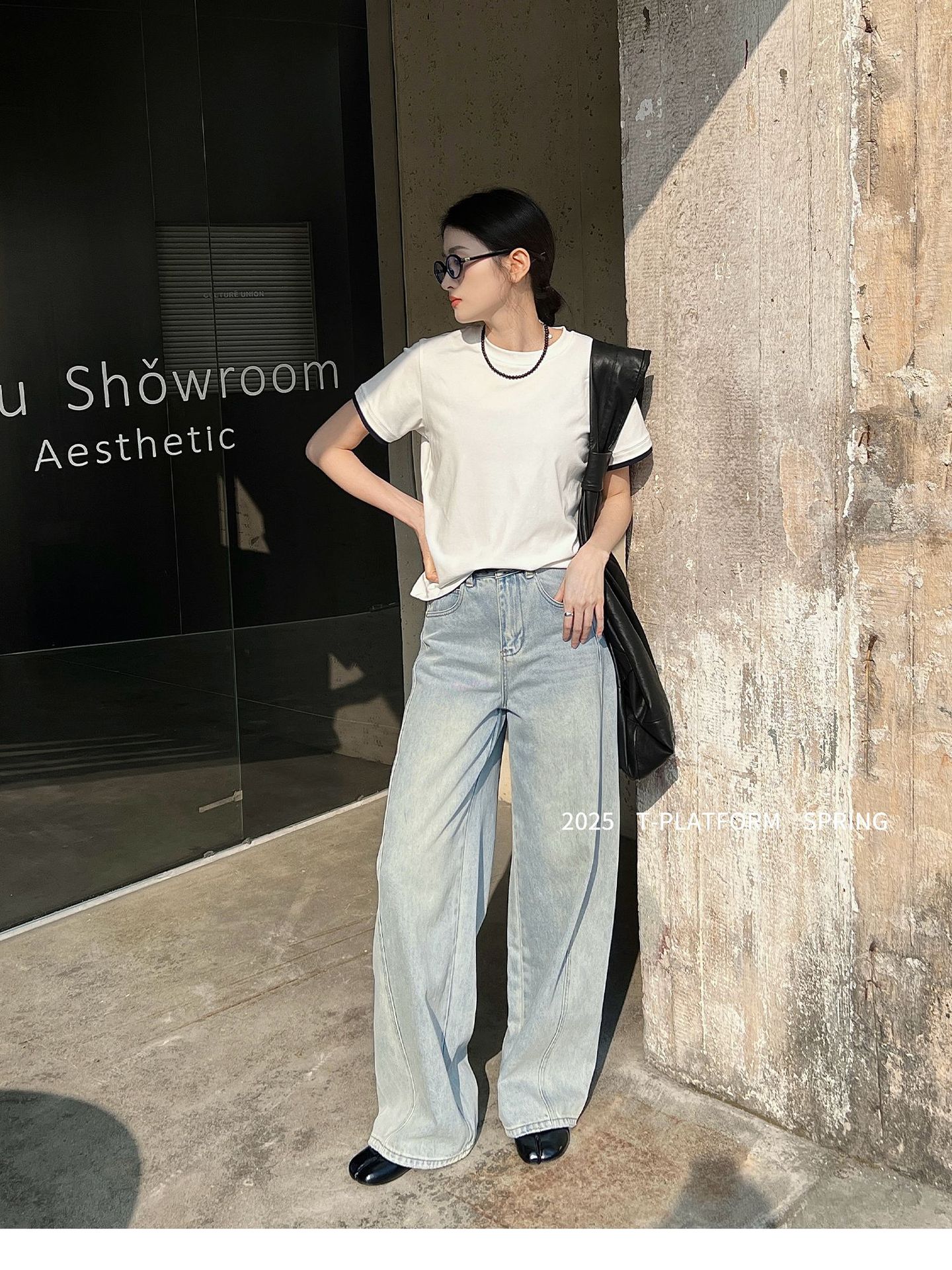 广州十三行 直筒复古牛仔裤女显瘦香蕉裤韩系百搭T008N详情9