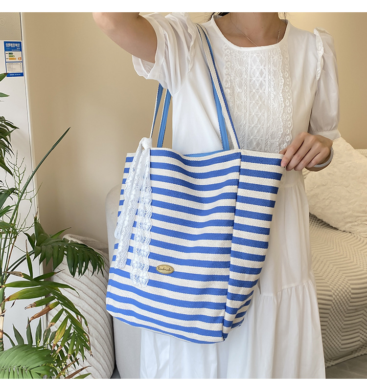 Striped canvas bag, 2024 new Korean-style ins tote casual bag, single-shoulder large-capacity tote bag shopping bag pic 25