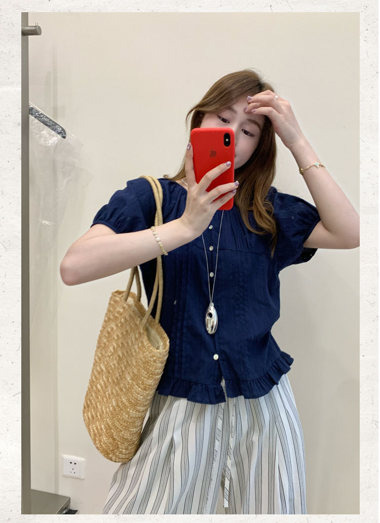 苏珊 法式减龄短袖衬衫女2025新款夏季高级感显瘦小衫上衣TW527详情13