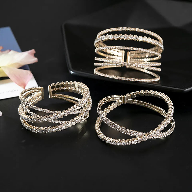 Super dazzling diamond claw chain bracelet for party gatherings, 2-row gold coin claw cross opening bracelet, 4-row and 6-row multi-layer jewelry, popular water diamond jewelry from Europe and America cross-border pic 9