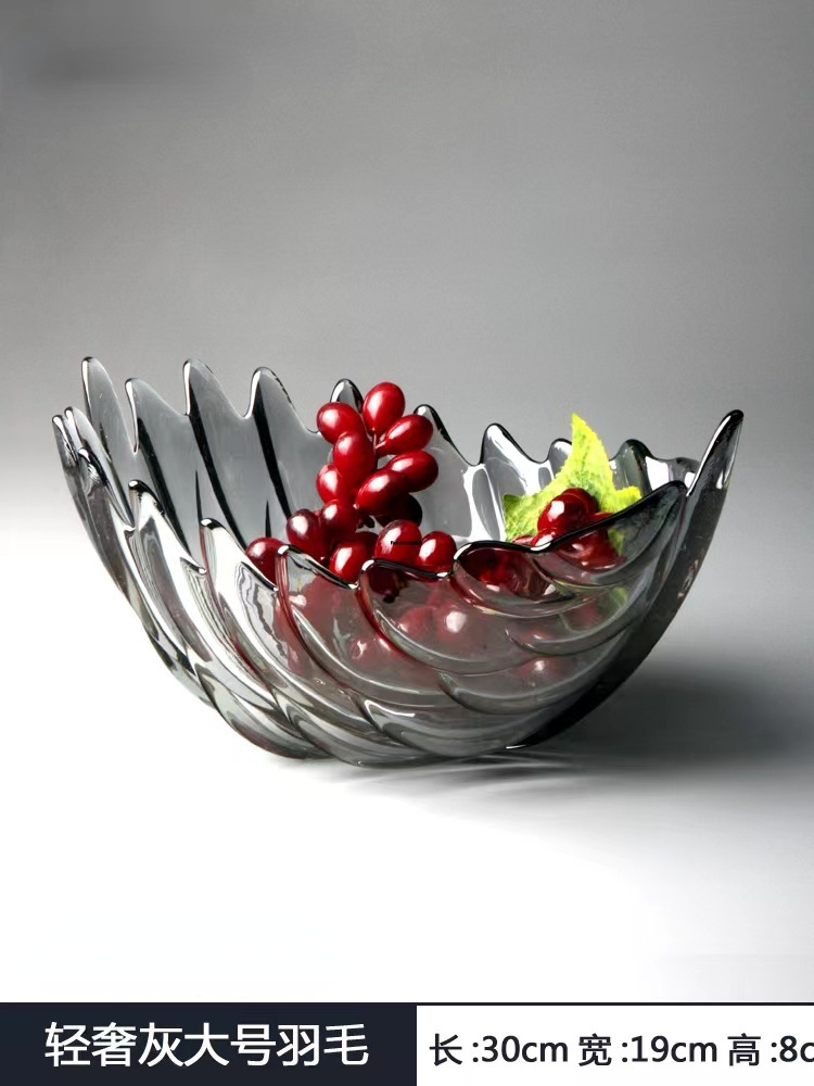 Large Nordic-style crystal glass fruit plate, snack plate, home living room fruit plate, feather fruit pit, candy plate pic 5