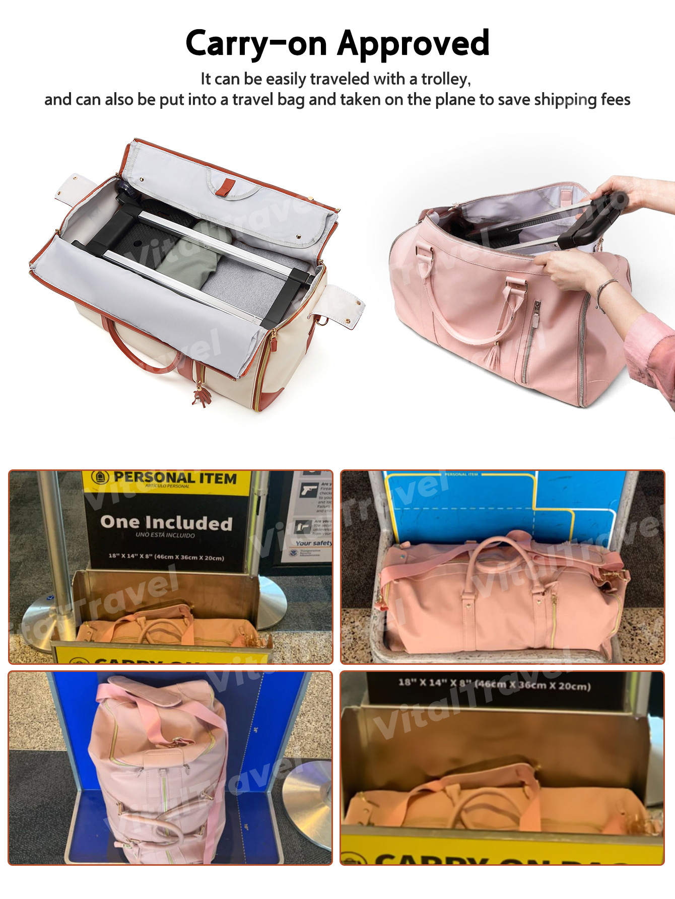 现货全黑色加厚PU面料可折叠旅行包随身服装行李袋可带上飞机便携详情7