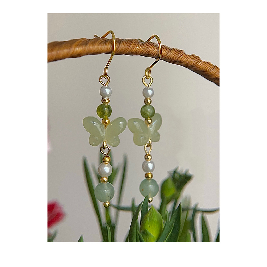 New Chinese-style original design, ancient jade-like butterfly-shaped long handcrafted earrings, factory designer earrings for women wholesale pic 5