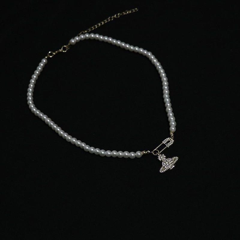 西太后新款ins风仿珍珠项链女颈链小众几何皇冠满钻土星球锁骨链详情15