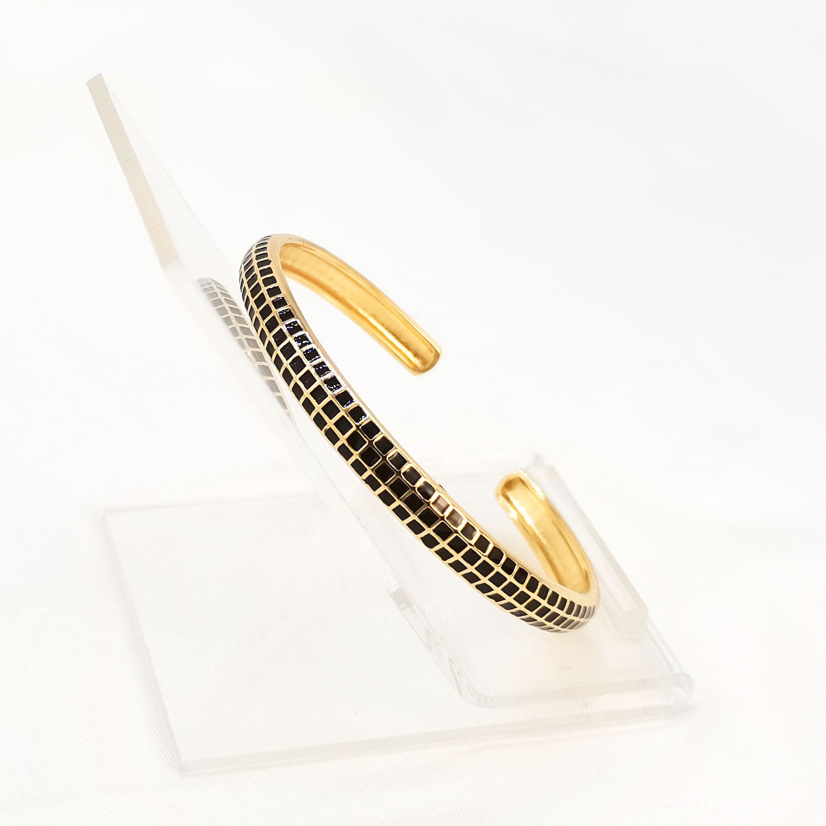 Hot-selling brass gold-plated enamel bracelet for women, open geometric pattern resin resin bracelet in multiple colors in stock for wholesale pic 9