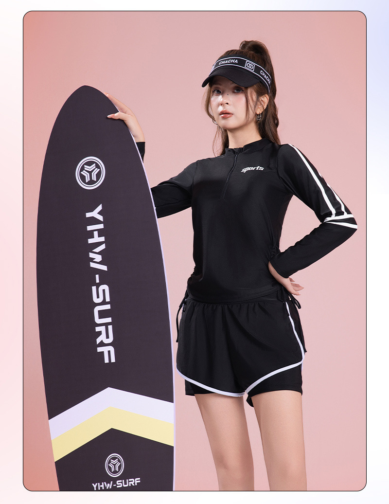 The new two-piece swimsuit for women is conservative. It dries quickly, slimming and concealing the belly. It is a long-sleeved sports swimming suit specially designed for swimming pools to hide flesh pic 11