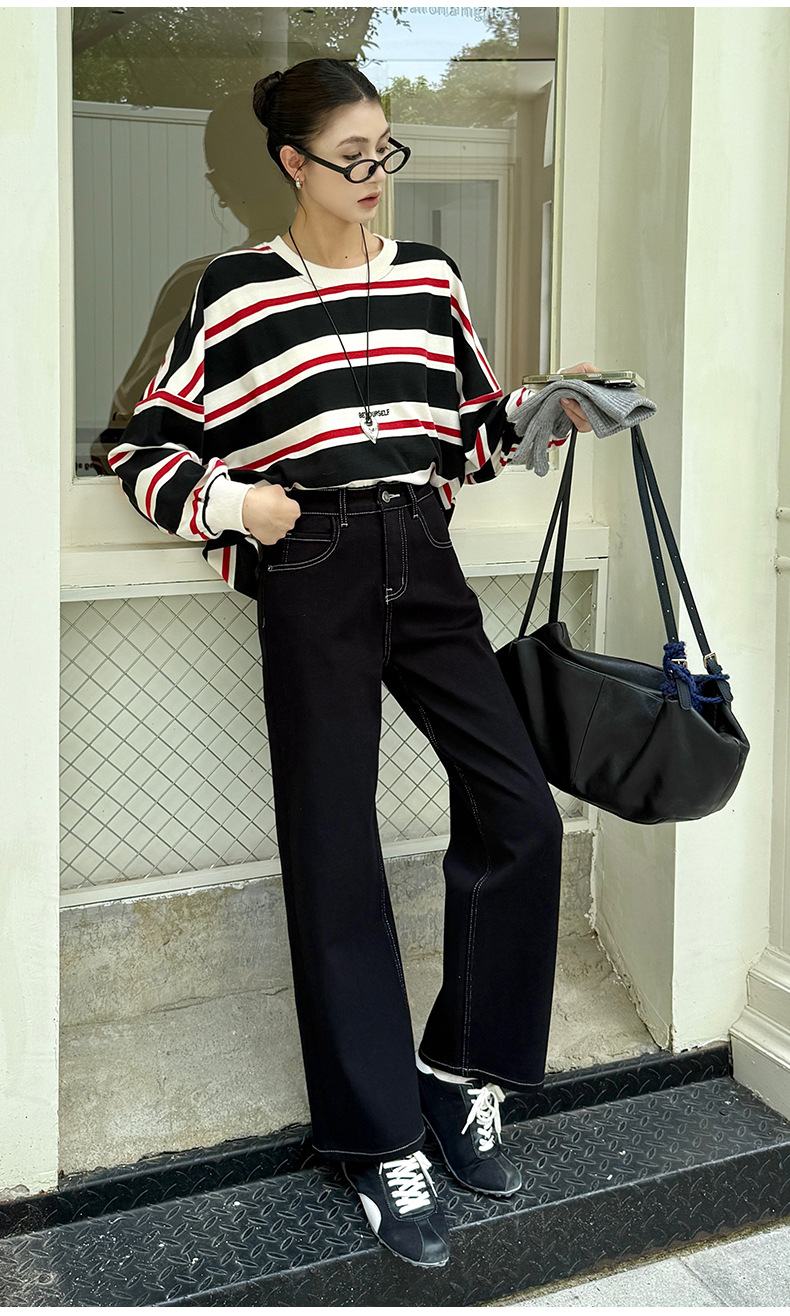 云长 窄版显瘦牛仔裤女冬季新款加厚直筒高腰休闲长裤子现货K0170详情27