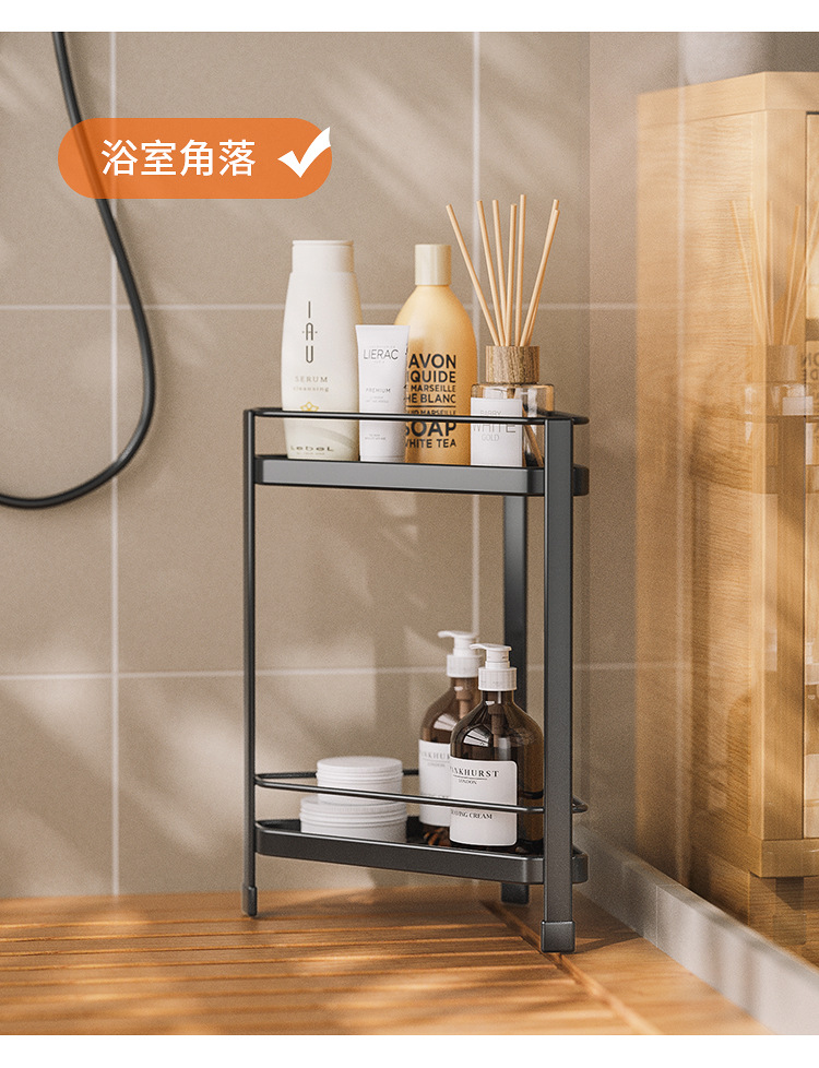 Cross-border exclusive bathroom shelving, non-drilling floor-standing tripod storage rack, corner gap toilet shelving pic 13