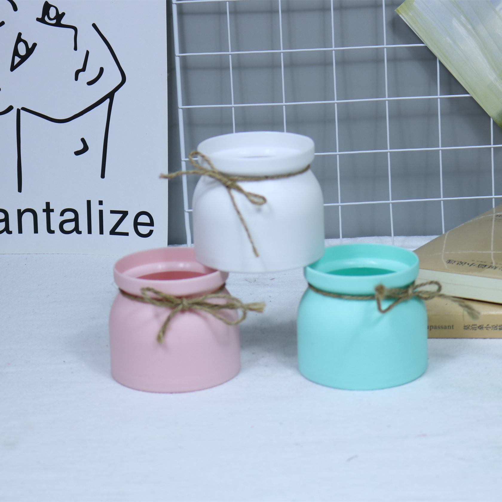 Direct sales and wholesale of macaron small flower POTS, simulated rose decorative lanyards, wedding hotel props and decorations from the manufacturer pic 1