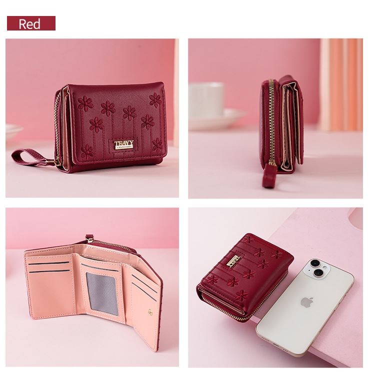 女士钱包teayy暖色系短款多功能零钱包拉链按扣小卡包钱夹 钱包女详情23
