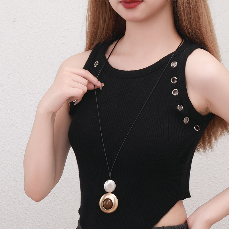 跨境新款亚马逊专供长项链圆形几何金属女士精致欧美设计感毛衣链详情5