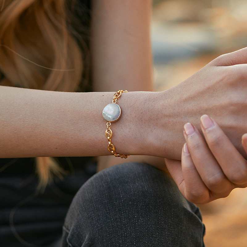 保色淡水珍珠手链质感真金电镀优雅贝珠手串手工气质复古欧美手饰详情17