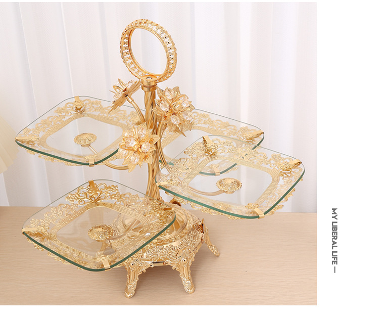 European-style ironwork glass fruit plate, high-end creative coffee table for home living room, snack and dried fruit display plate, dessert stand pic 5