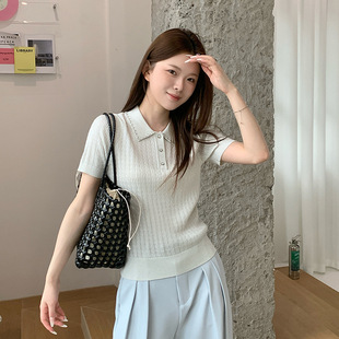 南油高端女装2026夏季新款珍珠装饰麻花纹针织短袖通勤气质上衣详情11