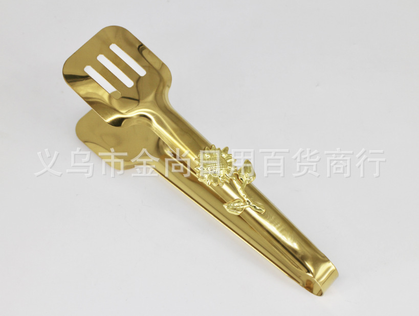 轻奢金色向日葵花多功能不锈钢食物夹子面包夹蔬菜沙拉牛排食品夹详情2