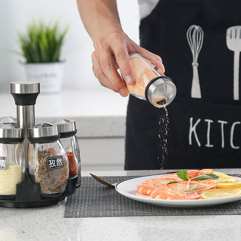 厨房旋转调料瓶套装烧烤撒料瓶无铅玻璃瓶子圆形调味罐置物架防潮详情17