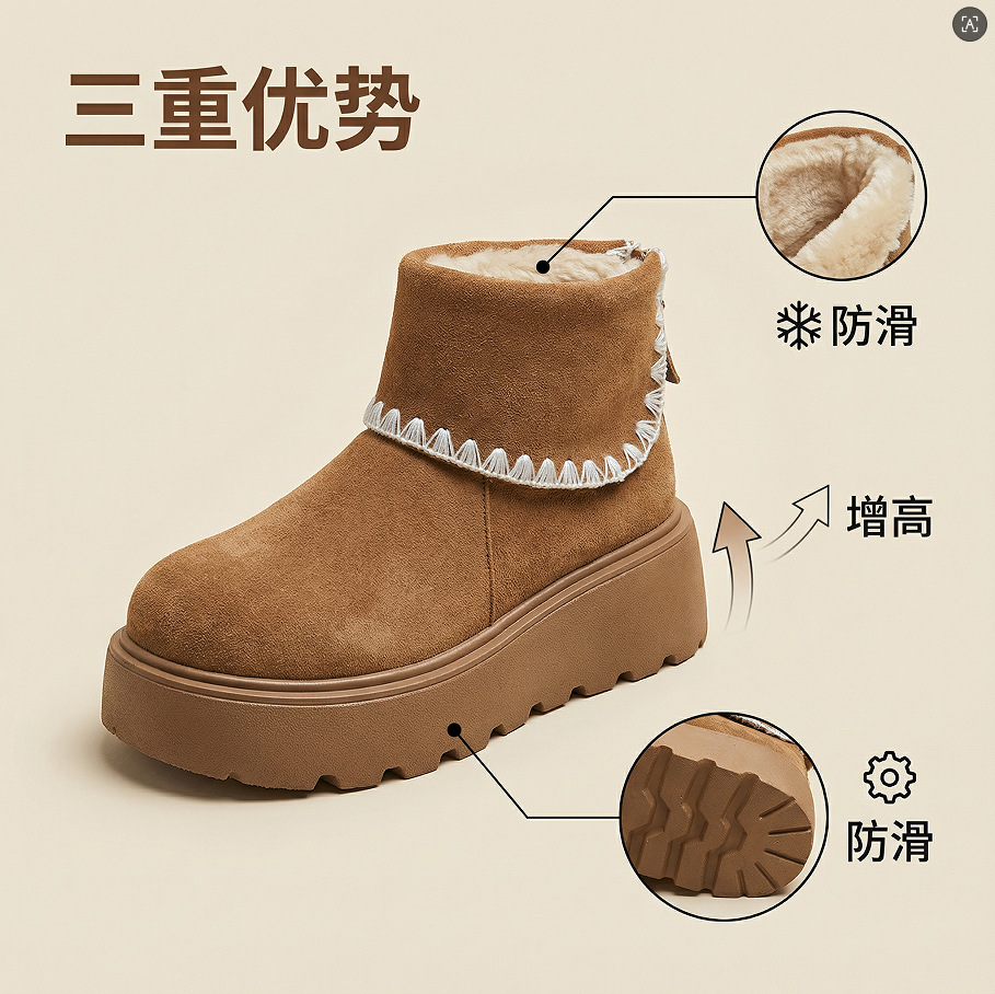 增高雪地靴2025秋冬新款松糕保暖马丁靴复古外穿时尚百搭短筒靴详情5