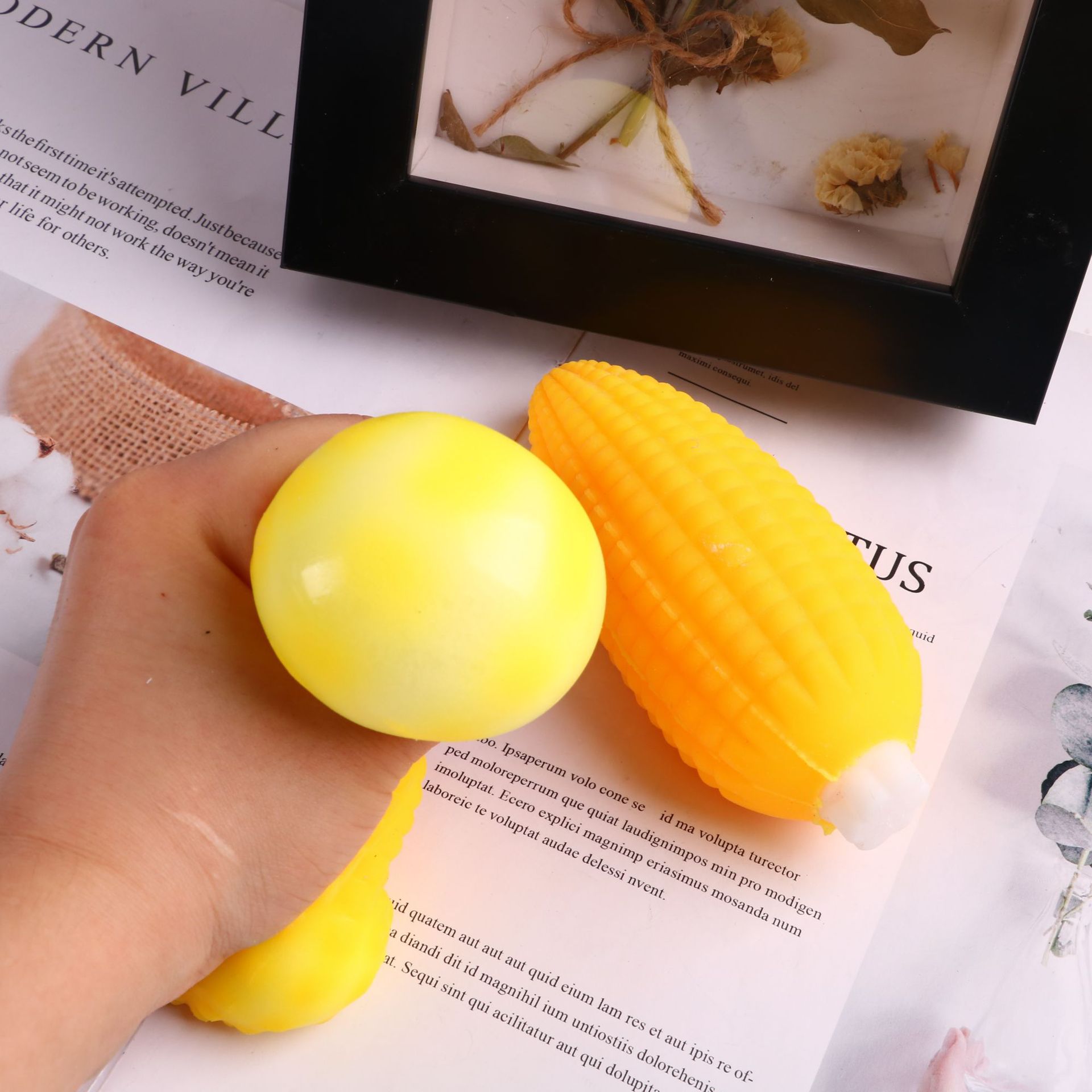 Korean version of stress-relieving simulation corn, pinching fun food toys, venting corn cobs for stress relief, tofu balls for pranks and mischief pic 9