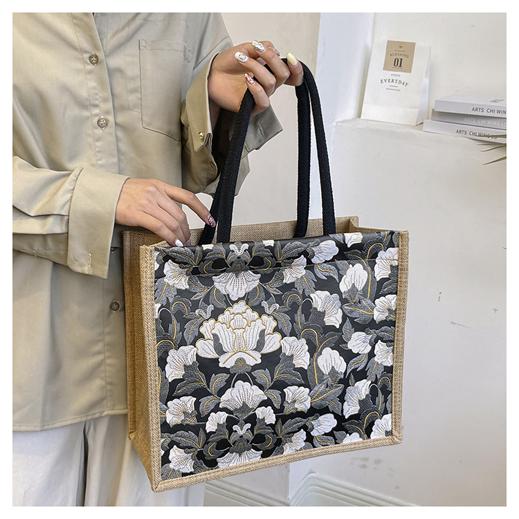 韩版文艺女包新款潮高颜值大容量棉麻时尚上班通勤手提袋便当包包详情31