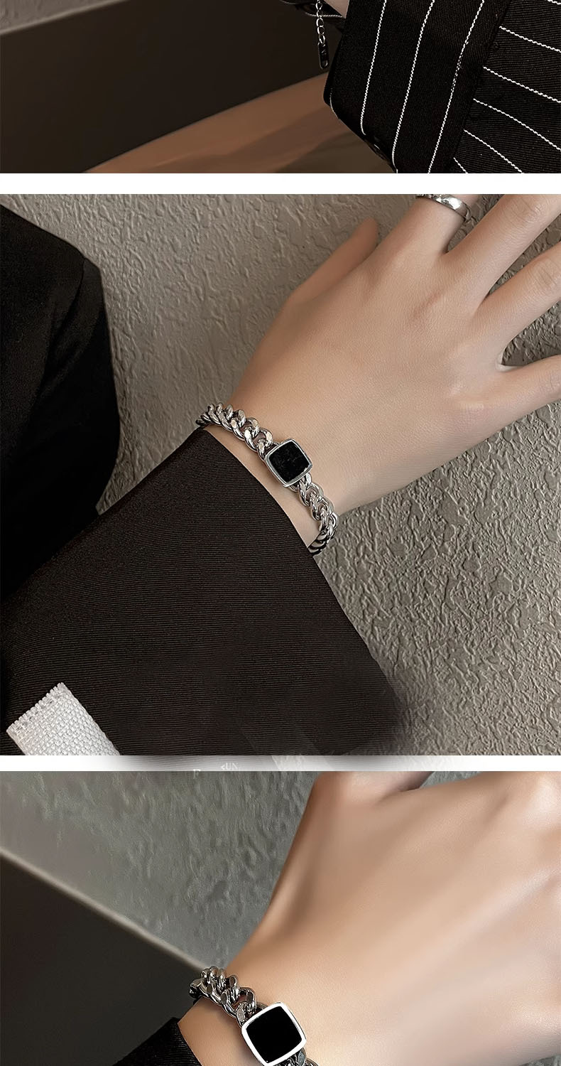 Square Cuban bracelet for men, made of titanium steel, does not fade, trendy and versatile, retro and niche jewelry. For women, it is a high-end accessory pic 4