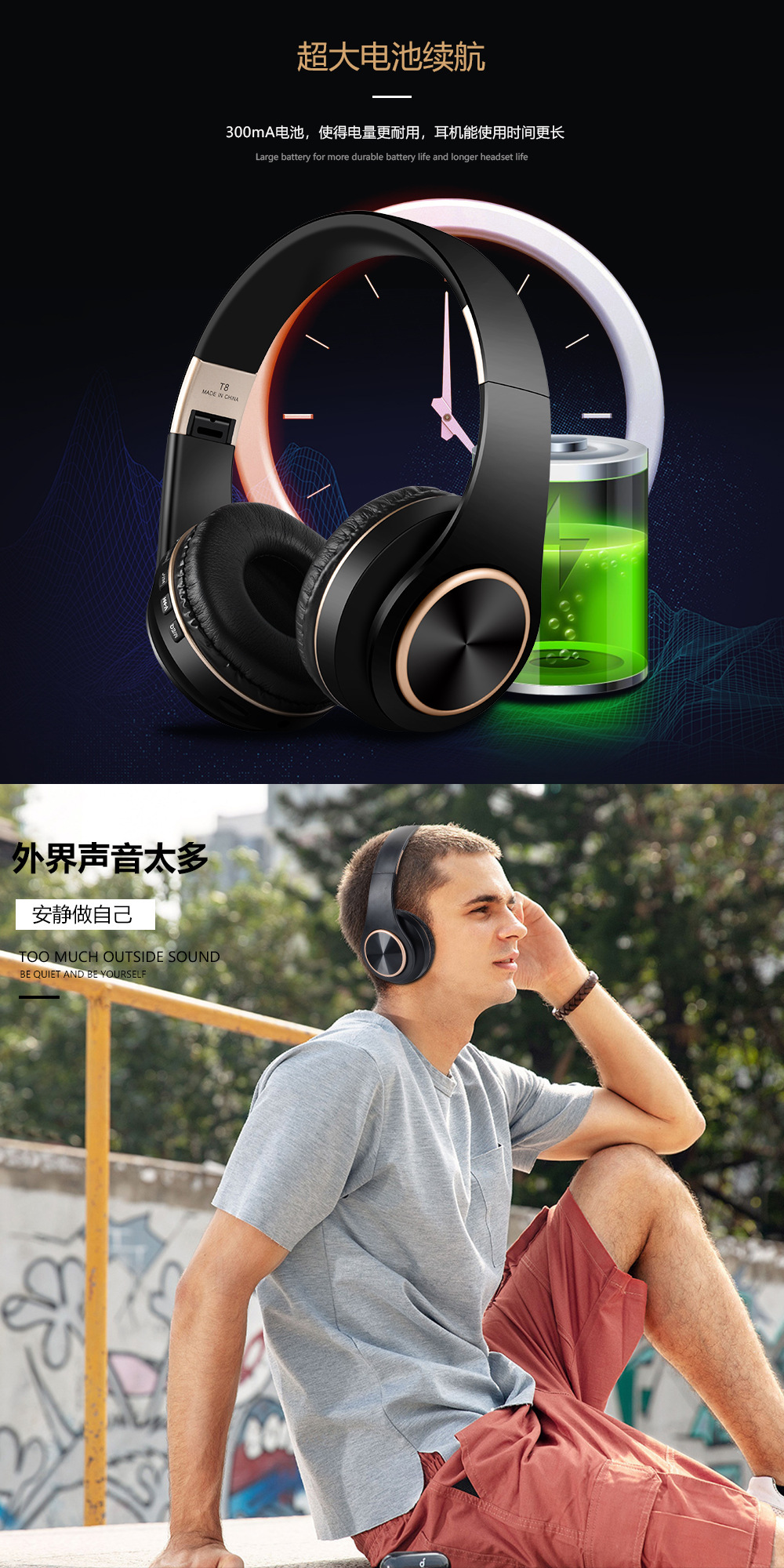 Ultra-long battery life, ANC noise-cancelling, portable, foldable, soft, large ear cup over-ear Bluetooth headphones, wireless gaming headphones pic 7