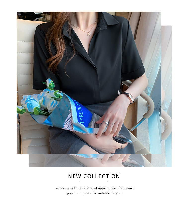 Real photos of in-stock 2025 summer new chiffon shirt for women, short-sleeved, simple and elegant office lady shirt and top for women pic 26
