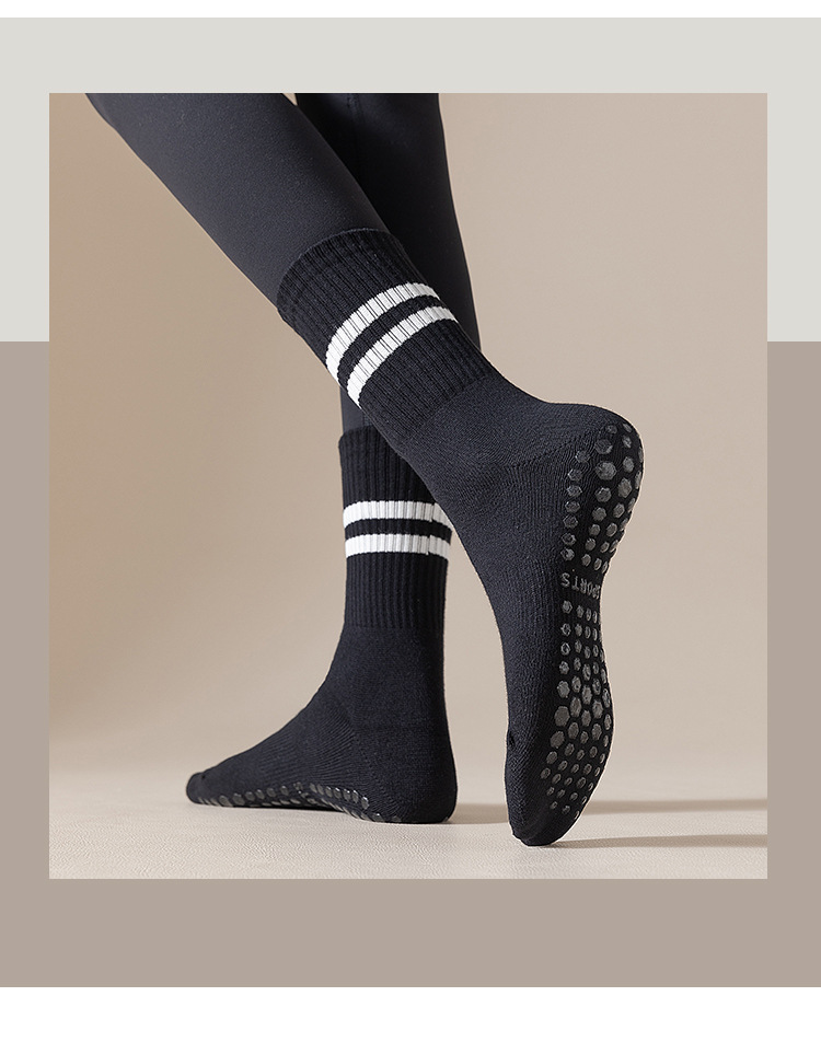 纯棉瑜伽袜子女中筒防滑硅胶室内健身普拉提运动休闲袜批发详情11