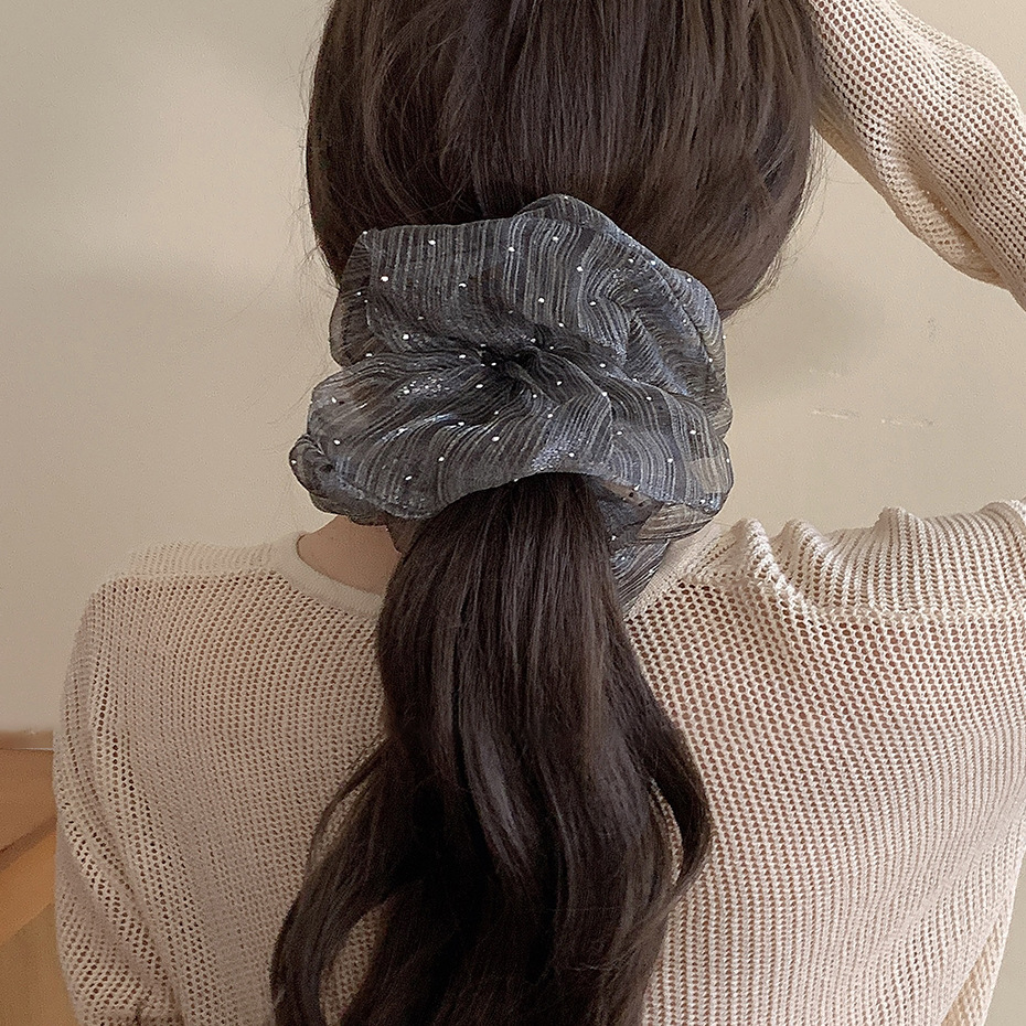 Large 20cm seep yarn, starry sky, rhinestone, large intestine hair band, French high-end style for women, fashionable and elegant hair accessory pic 9