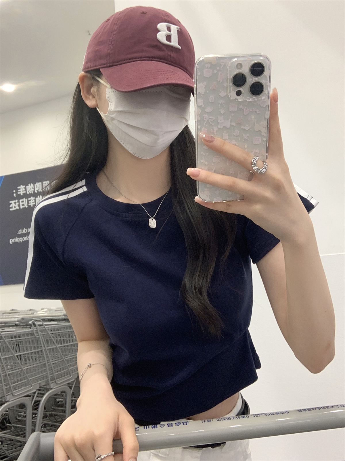 美式2024夏季新款韩版圆领修身插肩杠条显瘦百搭短袖T恤女装上衣详情7