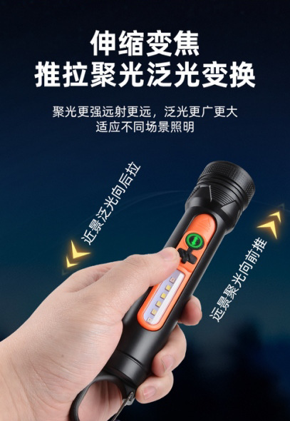 Multi-functional LED light, white laser flashlight, rechargeable telescopic zoom work light, outdoor internet-famous camping light pic 12
