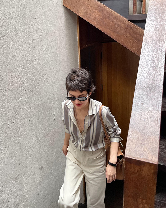 100% silk shirt for women, Spring/Summer 2024 new long-sleeved twill silk digital printed striped long-sleeved ready-to-wear pic 11