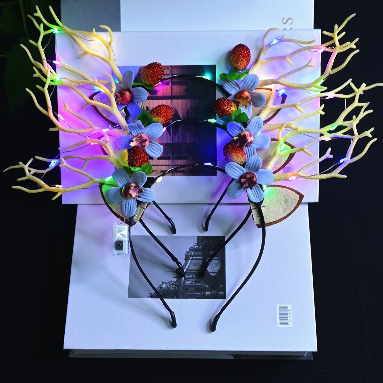 In-stock cross-border European and American Christmas antler headbands, strawberry antler headbands, funny photo Christmas headwear pic 4