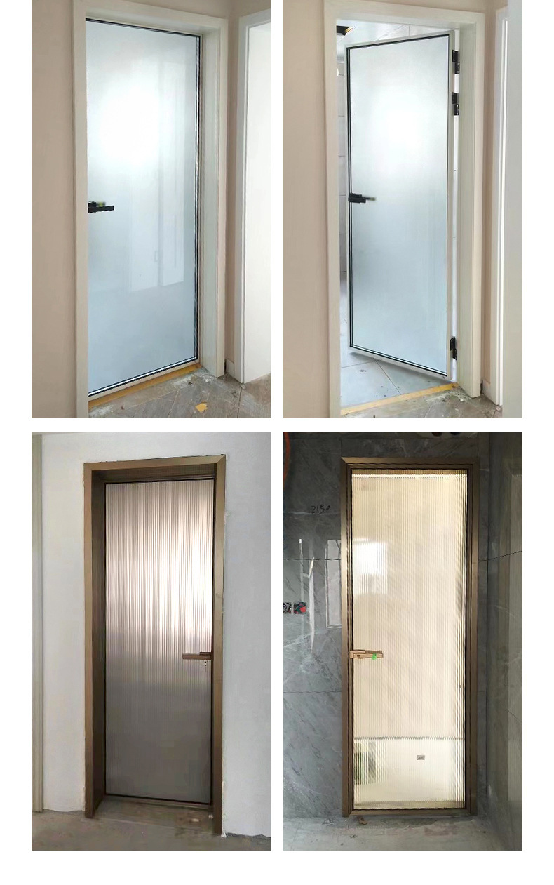 Toilet door, bathroom door, bathroom interior aluminum alloy glass door, super white lime oil glass single door, bathroom door pic 5