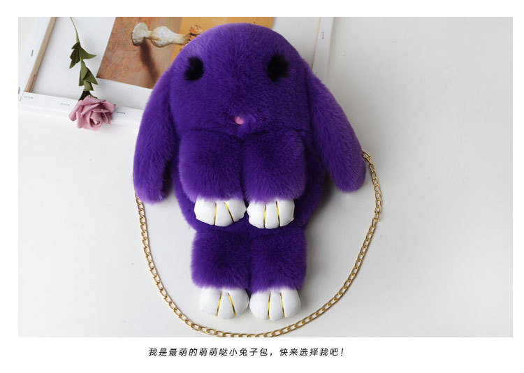 A plush chain rabbit bag for women, a single-shoulder crossbody bag imitating rex rabbit fur, a plush single-shoulder bag pic 28