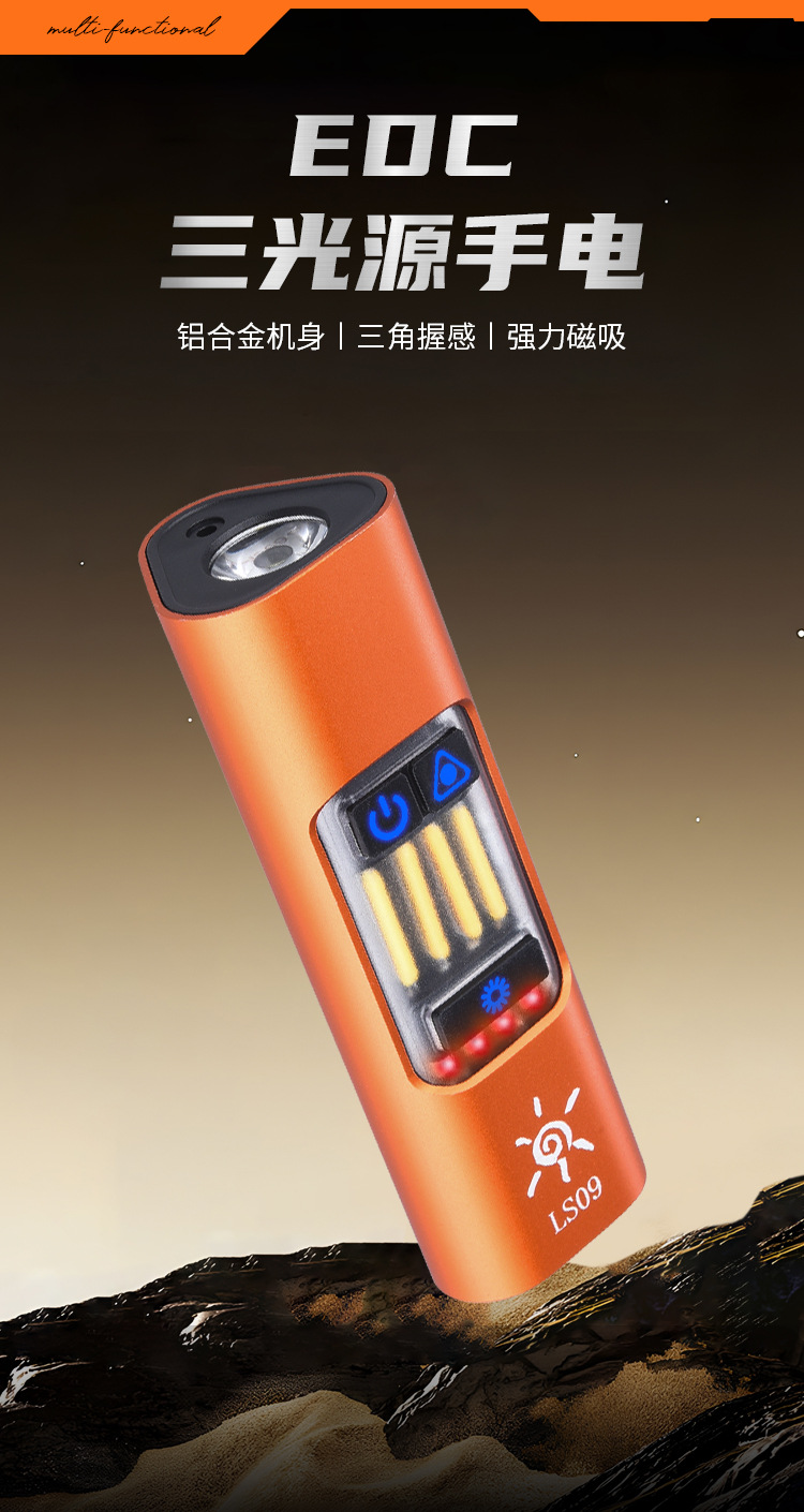 New EDC type-c charging work light with strong magnet side light, red laser multi-position hook, built-in battery pic 3