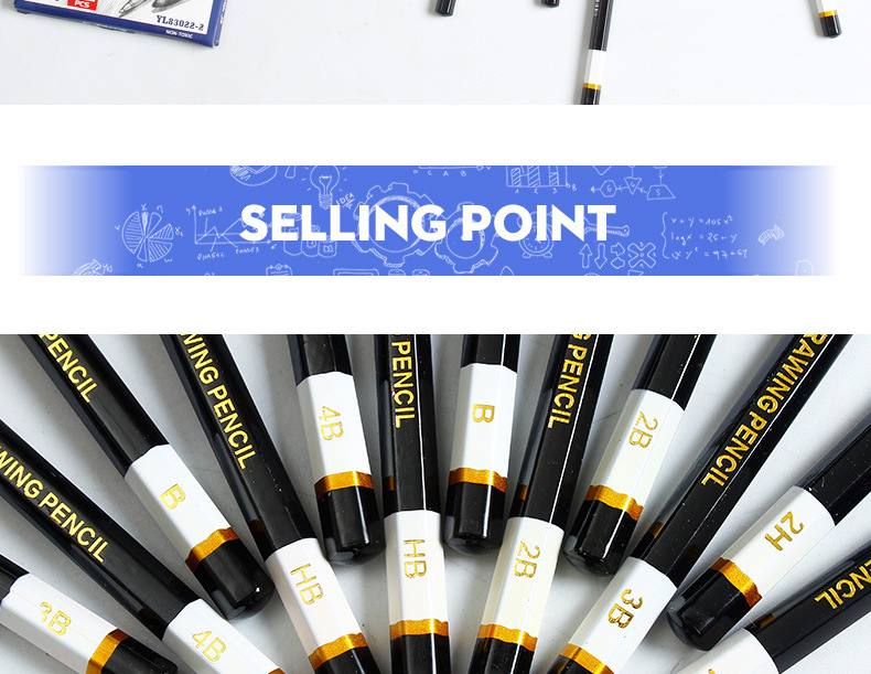 Yalong Cross-border Soft Poplar Wood Professional Art Pencils 12 pieces Mixed standard pencils HB2B Art Sketch pencils pic 4